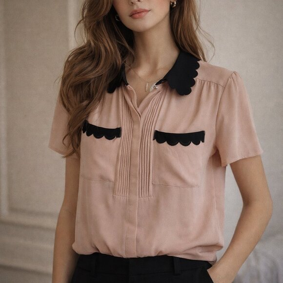 HD in Paris Anthropologie Pink Lace Trim Blouse US 10 Romantic Pintuck Top - Picture 5 of 5
